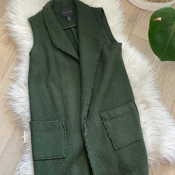 Tahari Wool Blend Dark Green Duster/Vest (M) - Picture 3 of 12
